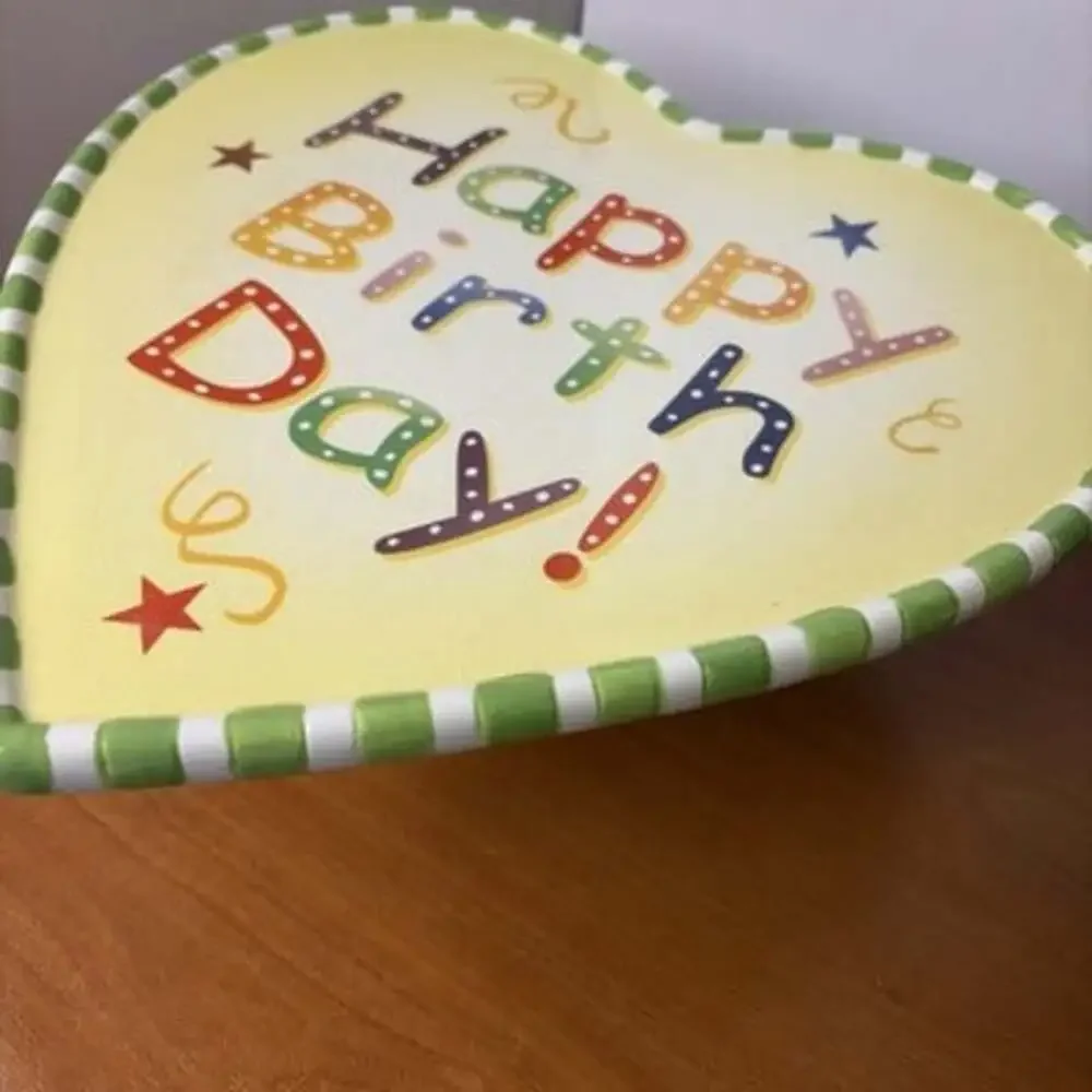Department 56 “Happy Birthday” Heart Shaped Colorful Cake Stand